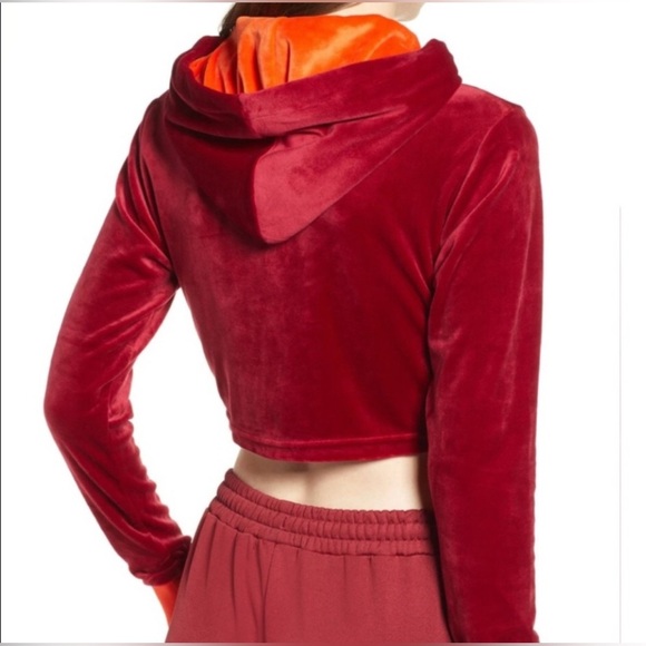 Fila Women's Antonella Crop Velour Hoodie (Tibetan Red/Cherry Tomato, Small) - Picture 2 of 9